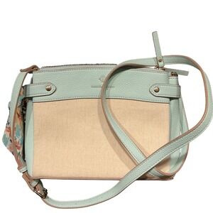 Nanette Lepore Mint Green Canvas & Faux Leather Crossbody Bag Adjustable Strap